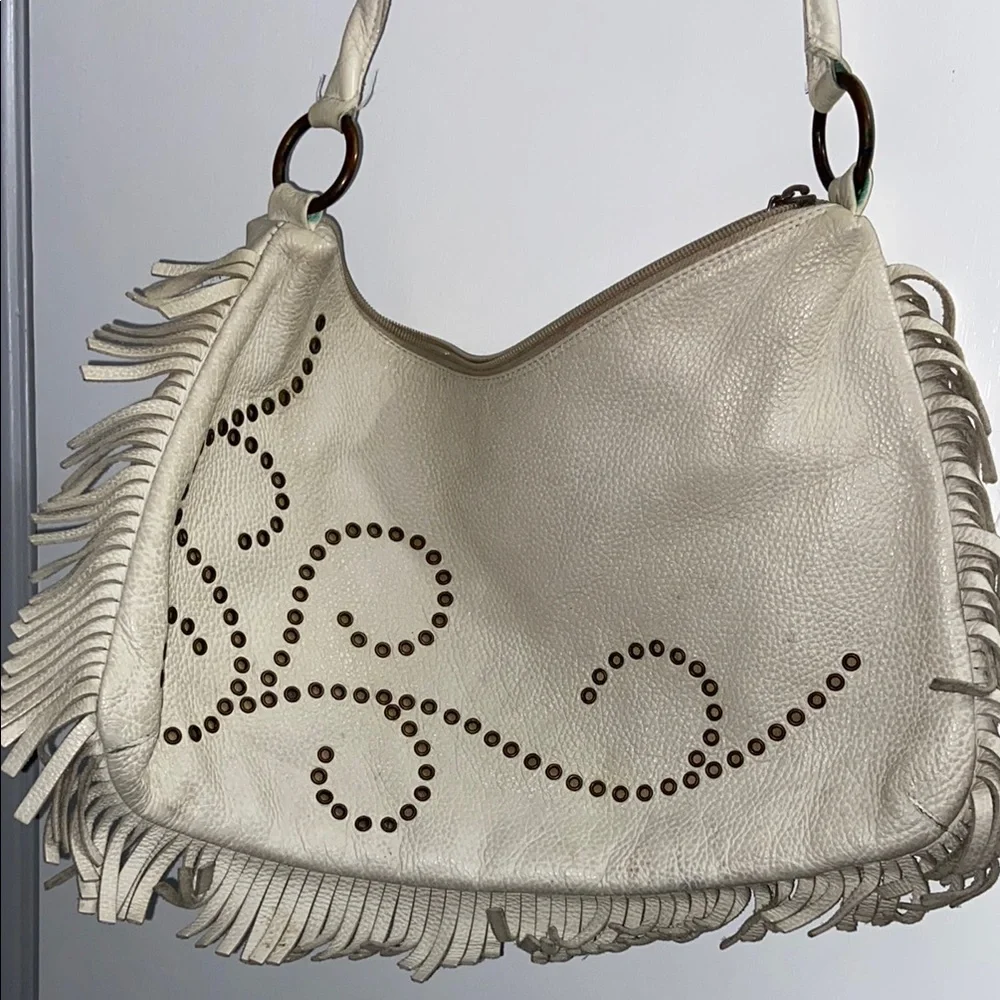 Vintage Berge Leather Fringed Shoulder Bag made in Italy